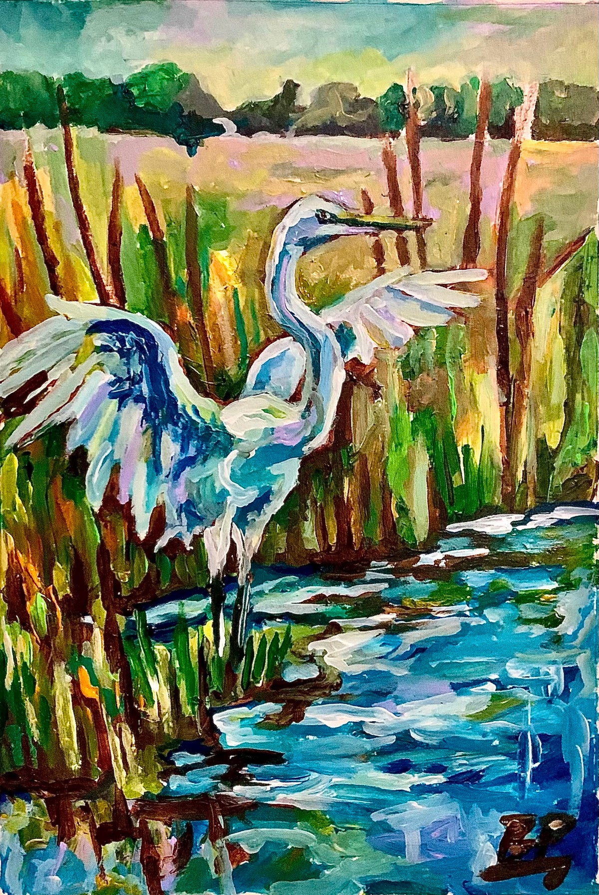 "Just Look At Him" Great Egret | Acrylic on Canvas 8.5" x 11"