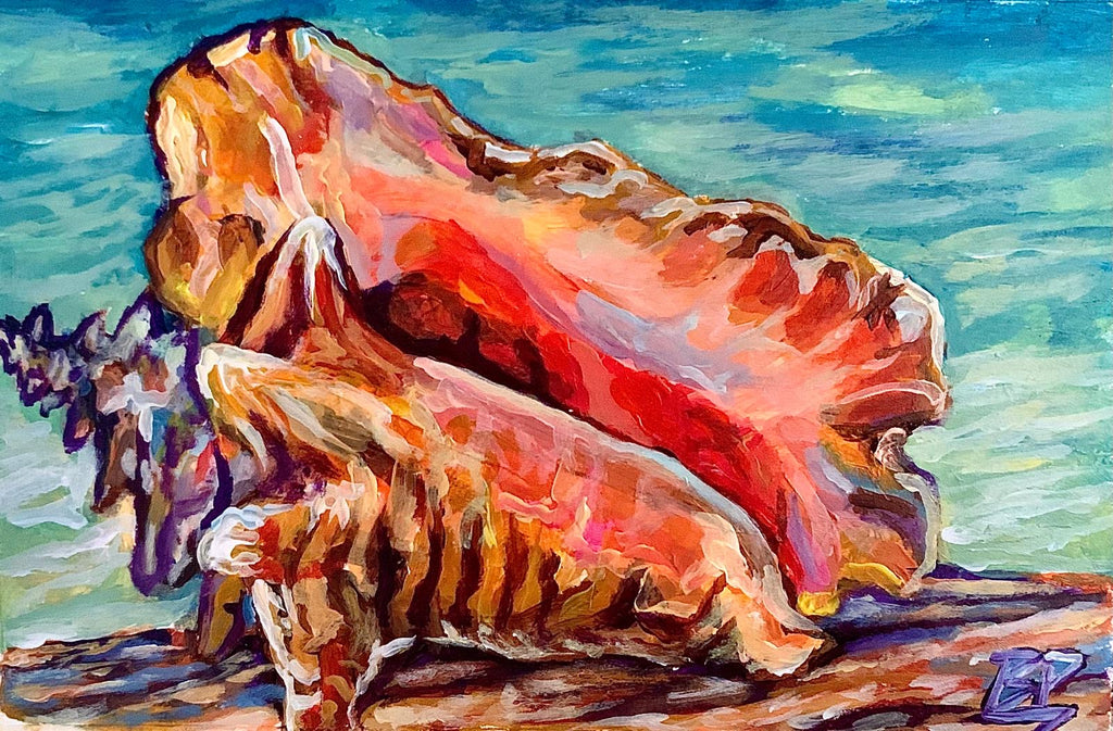 “Out and About” Conch Shell Painting | Acrylic on Canvas 5” x 8”