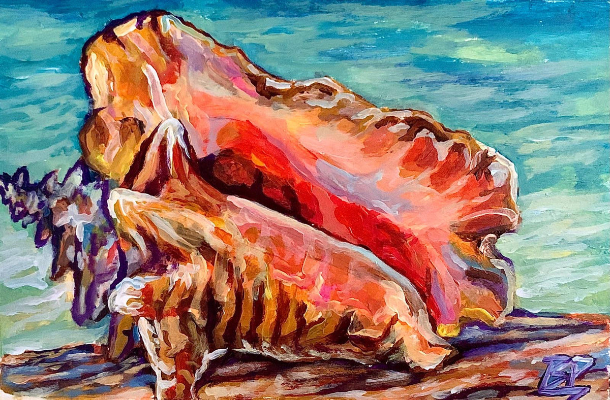 “Out and About” Conch Shell Painting | Acrylic on Canvas 5” x 8”