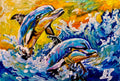 “Shared Company” Dolphins Painting | Acrylic on Canvas 5” x 8”