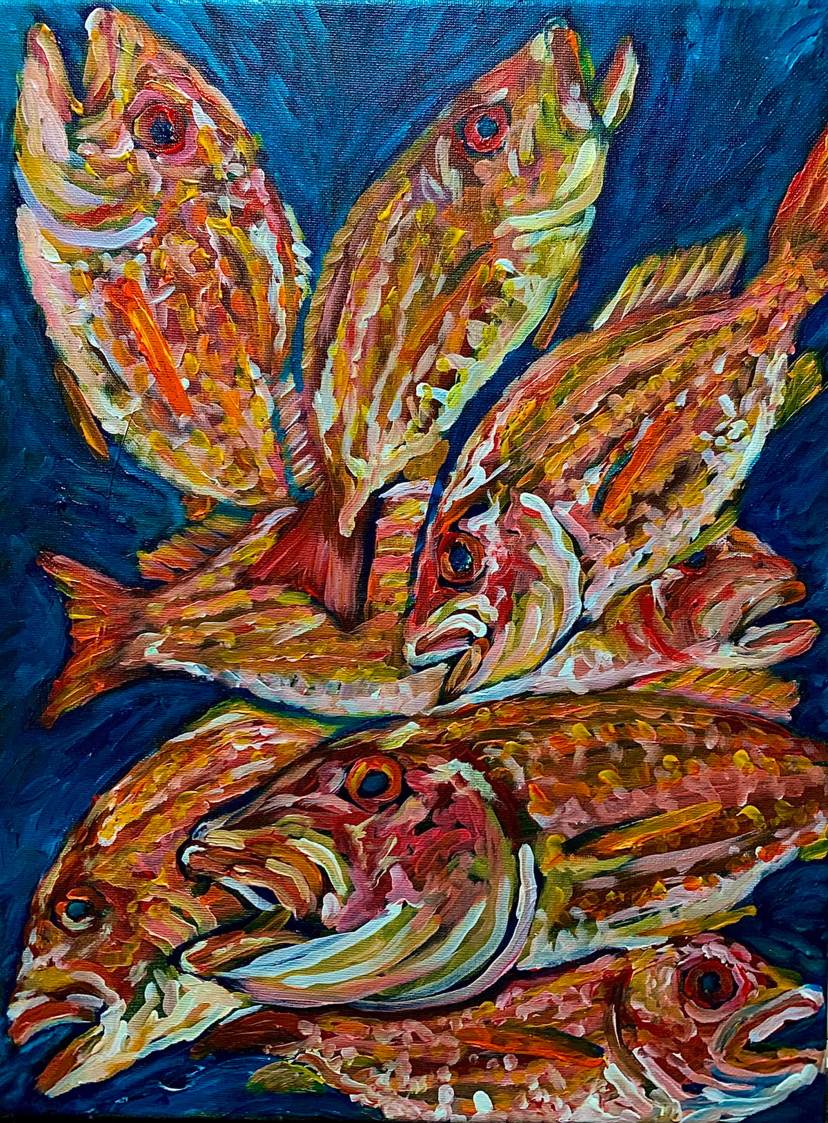 "The Day's Catch" Red Snappers | Acrylic on Canvas 12" x 16"